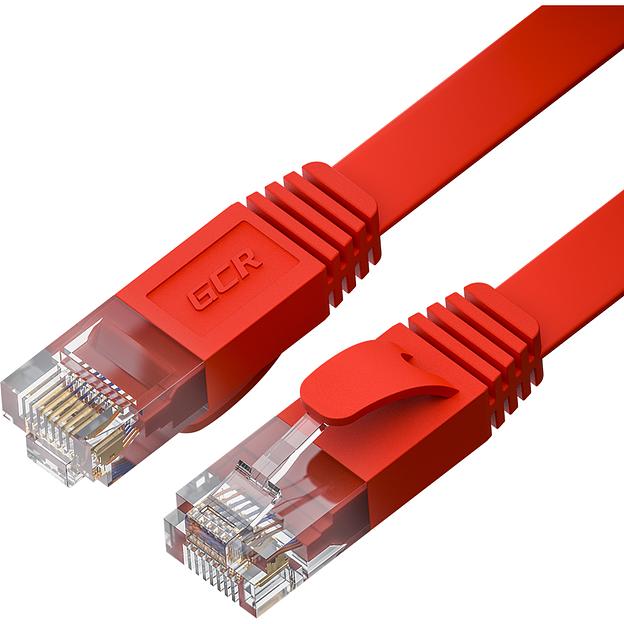 GCR Патч-корд PROF плоский прямой 2.0m, UTP медь кат.6, красный, 30 AWG, ethernet high speed 10 Гбит/с, RJ45, T568B, GCR-52859 Greenconnect GCR-52859 фото 1