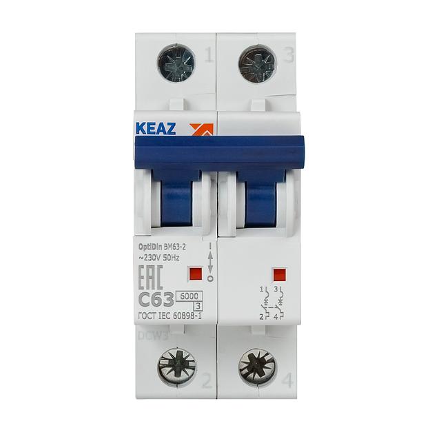 Выключатель автоматический модульный 2п C 63А 6кА OptiDin BM63-2C63-УХЛ3 КЭАЗ 260610 фото 2