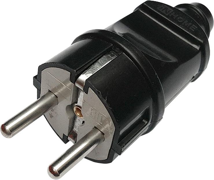 Вилка прямая с заземлением 16А черная 4240 IN HOME фото 1