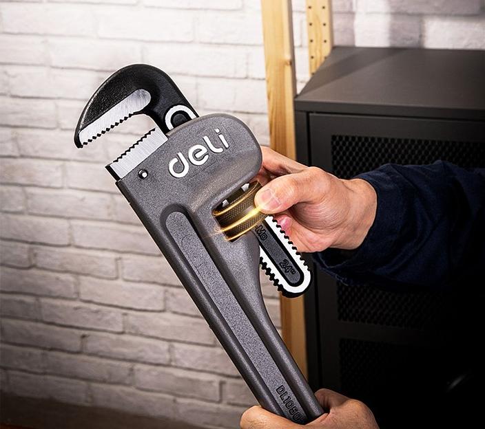 Ключи Deli Трубный ключ Стиллсона облегченный Deli DL105024 550мм, максимальное открытие 73мм, Cr-Mo + углеродистая сталь фото 5