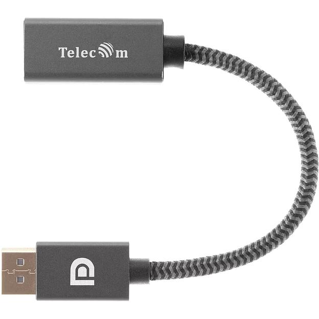 Кабель-переходник DP --> HDMI-F 0.2m, серый металлик, оплетка, 4K@60Hz, Telecom (TA560) VCOM Кабель-переходник Telecom DisplayPort M/HDMI F (TA560) фото 2