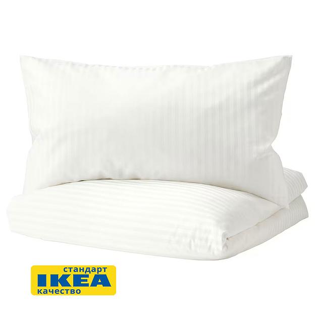 Пододеяльник евро, 2 наволочки НАТЕСМИО (ИКЕА НАТТЭСМИН) 200x200/50x70, белый страйп, сатин KL-20337162 фото 2