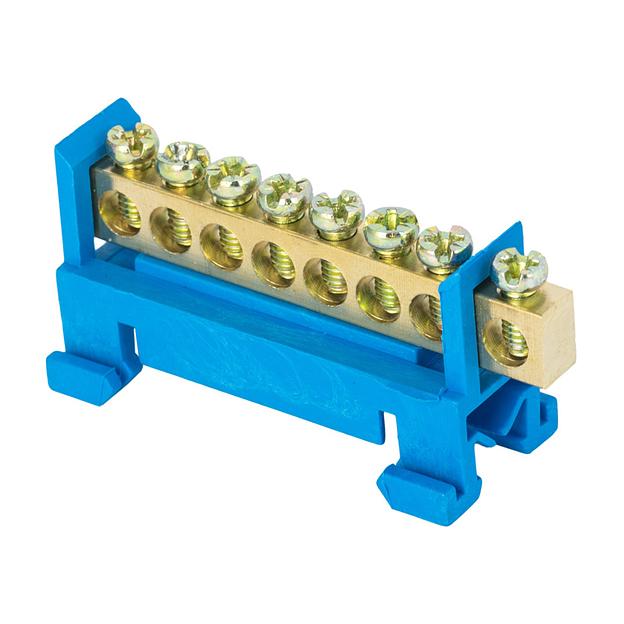 EKF sn0-63-8-sb-r Шина "0" N (6х9мм) 8 отверстий латунь синий изолятор тип "Стойка" на DIN-рейку розничный стикер EKF PROxima фото 1