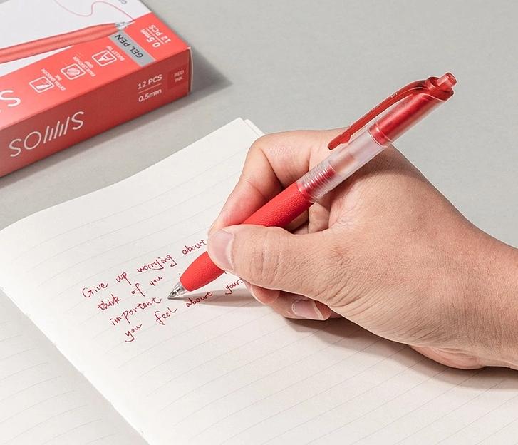 Ручка гелев. автоматическая Deli EG075-RD d=0.5мм красн. черн. резин. манжета фото 2