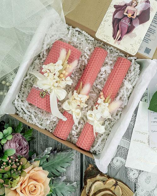 Свадебные свечи Ulianka из вощины «Семейный очаг», пудра, 3 шт фото 1