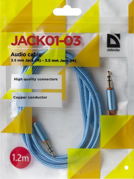Кабель AUDIO 3.5MM 1.2M BLUE JACK M- JACK M 87512 DEFENDER фото 3