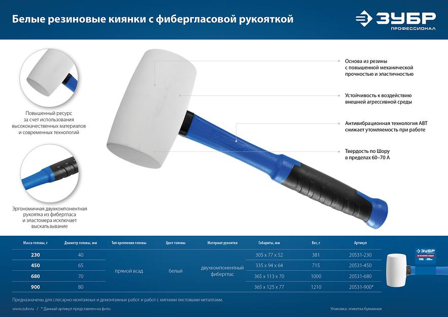 ЗУБР 230 г, белая, резиновая киянка, Профессионал (20531-230) фото 8