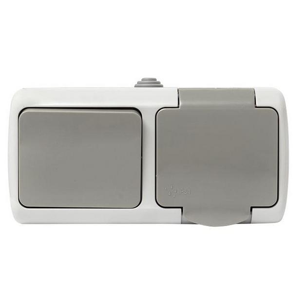 EKF EFRV16-050-30-540 Мурманск Блок  розетка 1-м 16А с заземлением с крышкой+ 1-кл выключатель IP54 серый EKF фото 3