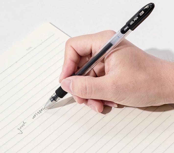 Ручка гелев. Deli EG150-BK прозрачный d=0.38мм черн. черн. игловидный пиш. наконечник резин. манжета фото 2