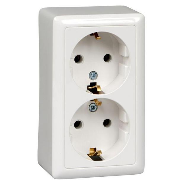 Systeme electric RA16-238-B ХИТ О/У РОЗЕТКА двойная с заземлением без шторок 16А, 250В, БЕЛЫЙ. Россия фото 1