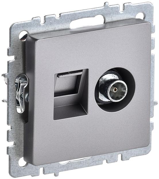 IEK BR-AK20-1-K46 BRITE Роз. двойная TV+RJ45 кат.5E РТВ/РК12-БрС сталь фото 1