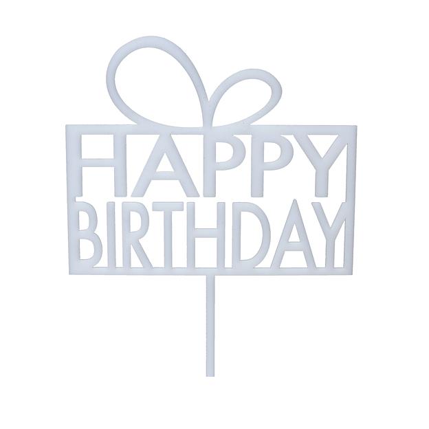 Топпер в торт Happy Birthday 08 белый фото 1