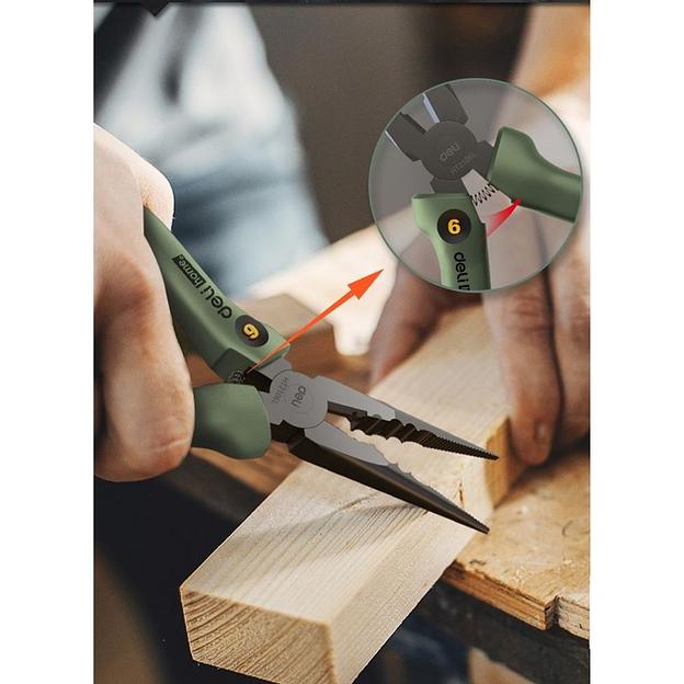 Удлиненные плоскогубцы "Home Series Green" Deli HT2106L 160мм, эксклюзивный дизайн, рукоятка из высококачественного софттач пластика фото 3