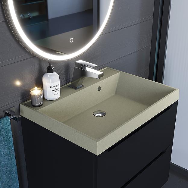 Раковина кварцевая для ванной комнаты Uperwood Classic Quartz 60 см, бежевая матовая, десерт фото 4