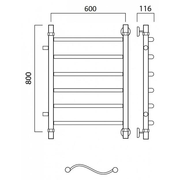 Полотенцесушитель водяной Роснерж Волна L101001 80x60 с боковым подключением 500 фото 2