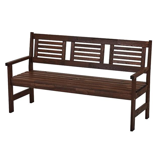 Скамья деревянная для сада и дачи, для 3-х человек Хольмен тёмно-коричневая ОПТ фото 1