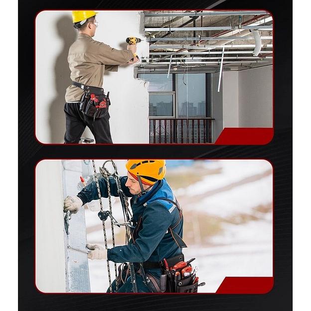 Ящики, сумки для инструментов Deli Поясная сумка монтажника Deli DL5865 250 x 250 x 110мм, 7 карманов, ткань Оксфорд 1680D, кожанные боковые карманы фото 5