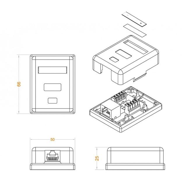 Розетка Hyperline SB1-1-8P8C-C6-SH-WHRJ45 1 кат.6 FTP бел. (упак.:1шт) фото 2
