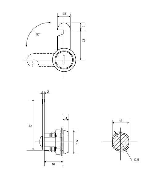 Замок почтовый 16 мм 90° ригель с вырезом фото 2