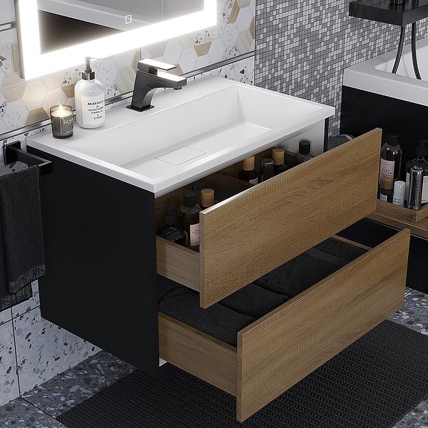 Тумба под раковину для ванной Uperwood Barsa, 70 см, подвесная, черная/дуб сонома фото 7