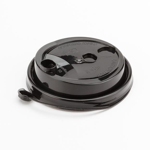 Крышка к стаканам 300-500мл черная d90мм с закрывающимся отверстием "ЧД" - 50 шт фото 1