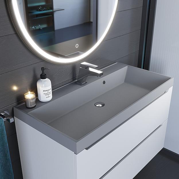 Раковина кварцевая для ванной Uperwood Classic Quartz 100 см, серая матовая, бетон фото 1