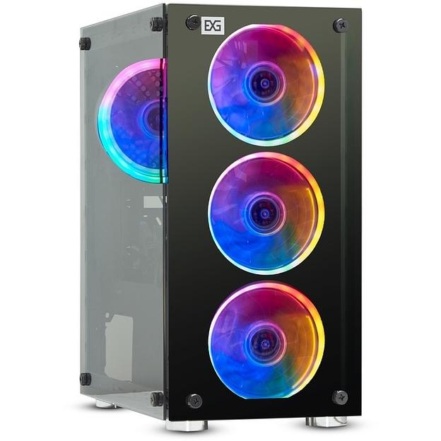 Exegate EX294480RUS Корпус Minitower Mistery X2-NPX400 (mATX, БП 400NPX с вент. 12 см, 2*USB+1*USB3.0, аудио, черный, 4 вент. 12см с RGB подсветкой, боковая панель - закаленное стекло) фото 1