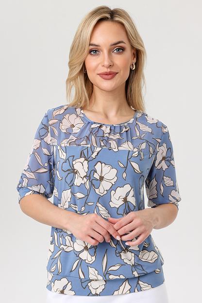 Блузка женская  4130-22/03/Голубой, белый  фото 2