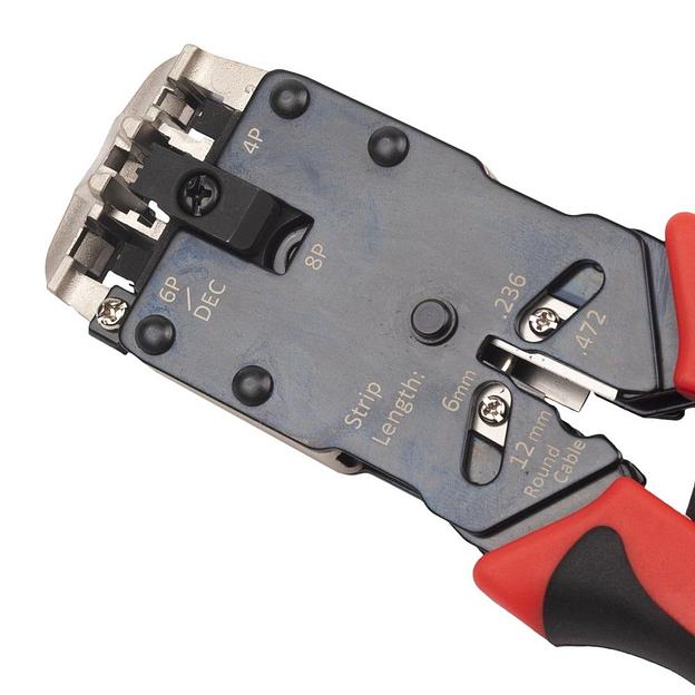 Инструмент обжимной Hyperline HT-3008AR для RJ-45/RJ-12/RJ-11 (упак:1шт) черный/красный фото 5