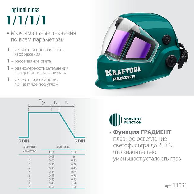 KRAFTOOL PANZER хамелеон, с панорамным трёхсторонним светофильтром, затемнение 3/4-8/9-14, маска сварщика (11061) фото 7