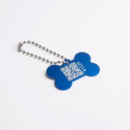 QR адресник синий «Косточка» на ошейник фото 1