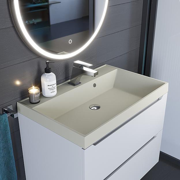 Раковина кварцевая для ванной комнаты Uperwood Classic Quartz 70 см, бежевая матовая, лён фото 1