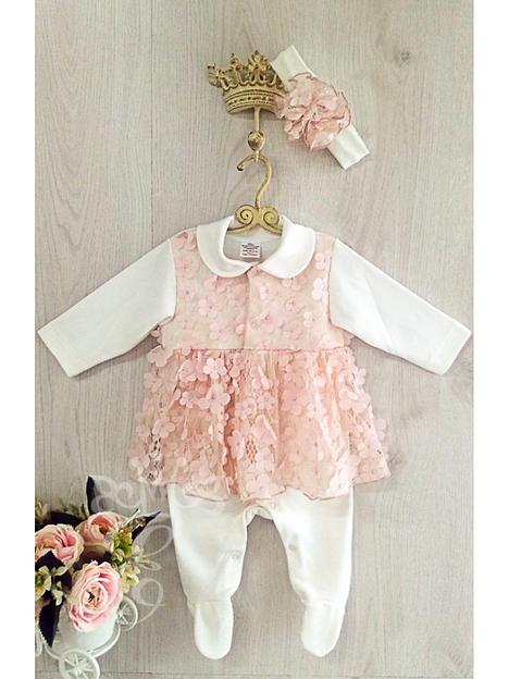 Комбинезон для девочек «Её малышество» с ободком, молочно-розовый, 902-КО, опт фото 1