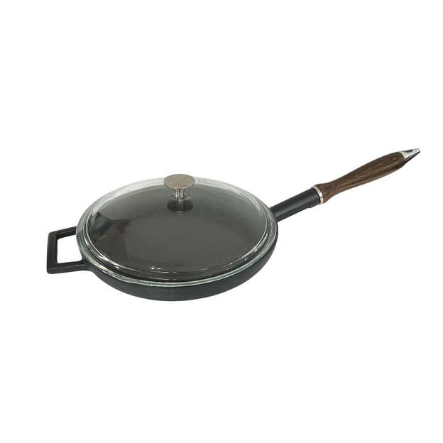 Сковорода d=24 см. h=4 см. чугун. с дерев. ручкой и крышкой LAVA /1/ фото 1