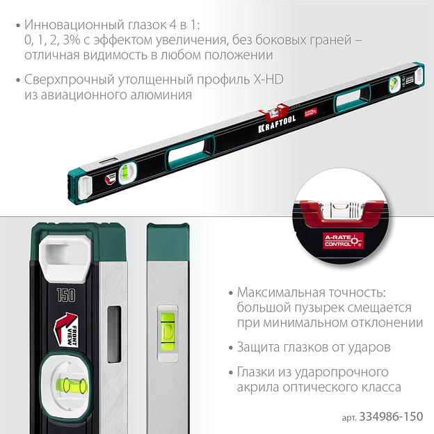 KRAFTOOL A-RATE CONTROL, 1500 мм, точность 0.3 мм/м, с инновационным зеркальным глазком, сверхпрочный уровень (34986-150) фото 4