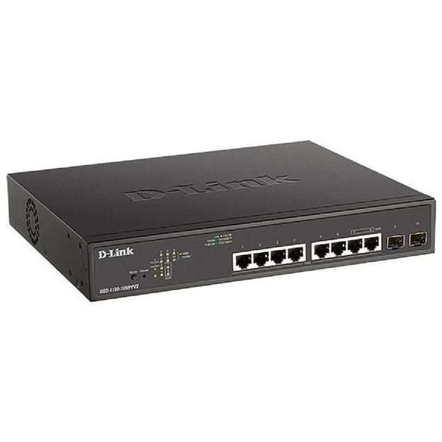 D-Link DGS-1100-10MPPV2/A3A Настраиваемый L2 коммутатор с 8 портами 10/100/1000Base-T и 2 портами 1000Base-X SFP (порты 1-8 PoE 802.3af/at, порты 7-8 PoE 802.3bt, PoE-бюджет 242 Вт) фото 1