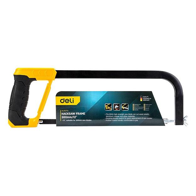 Ножовка по металлу, дереву, пластику Deli DL353712 300мм, пильное полотно из стали 65Mn, прорезиненная двухкомпонентная ручка фото 1
