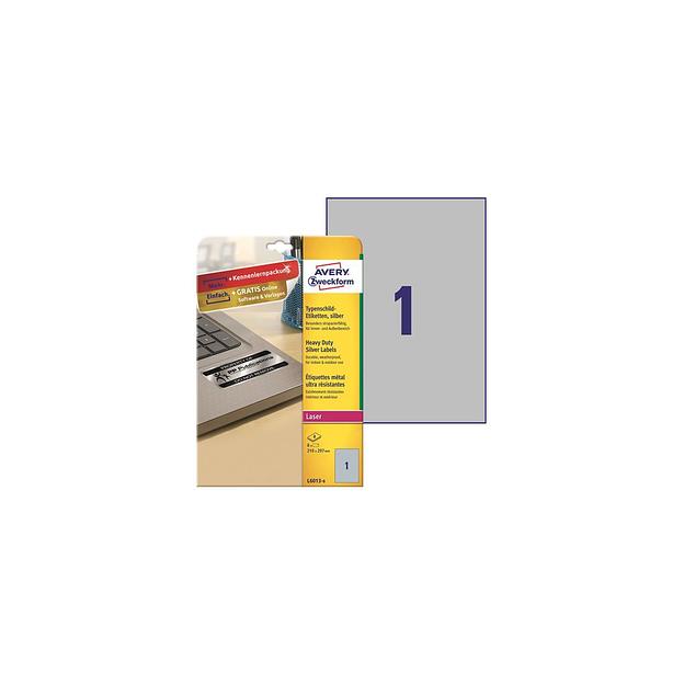 Этикетки Avery Zweckform L6013-8, A4, для лазерной печати, 50 х 8л, 198г/м2, серебристый, 297мм х 210мм, 1шт фото 1