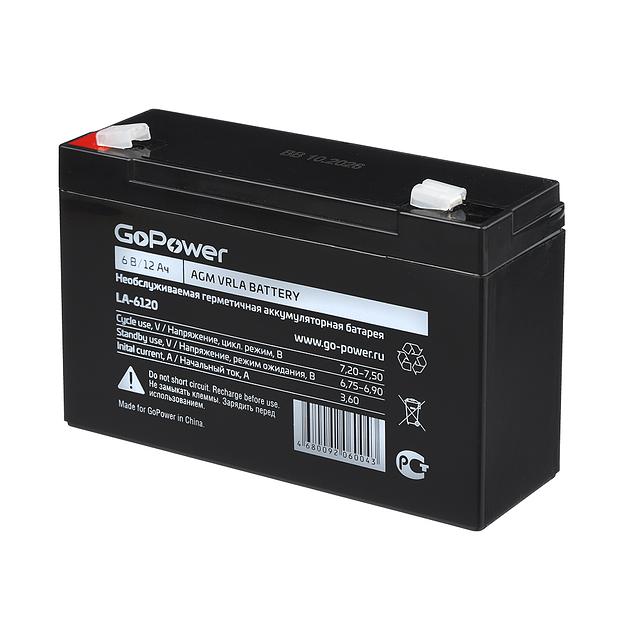 Аккумулятор свинцово-кислотный GoPower LA-6120 6V 12Ah (1/10) Аккумулятор свинцово-кислотный GoPower LA-6120 (00-00015322) фото 2