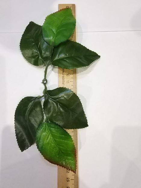 Искусственные цветы Лист шестерной овальный на ножке, атлас, 22 см, опт фото 1