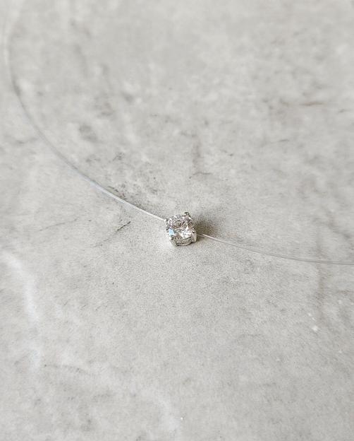 Колье невидимка с кулоном фианит на леске серебро 925 фото 1