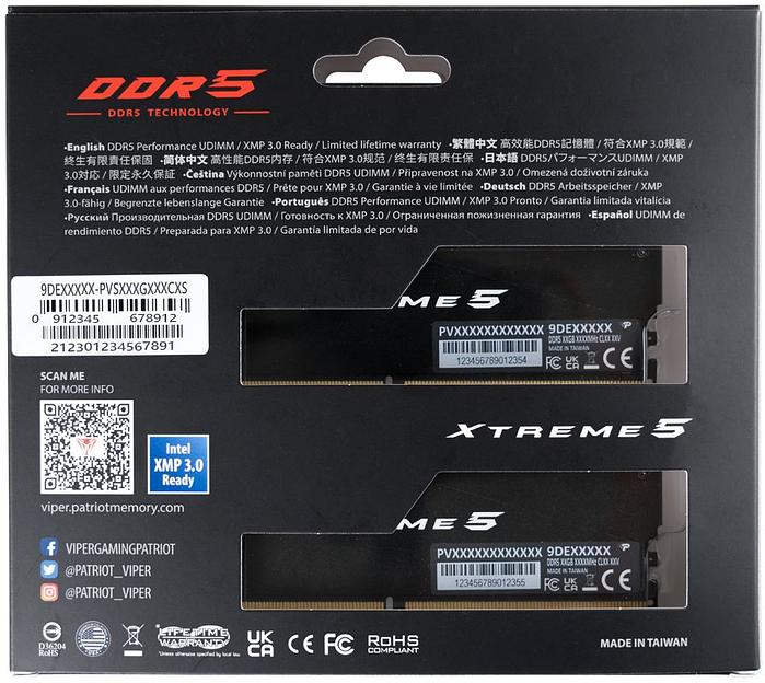 Память DDR5 2x24GB 8200MHz Patriot PVX548G82C38K Viper Xtreme 5 RGB RTL PC5-64000 CL38 DIMM 288-pin 1.45В Ret фото 8