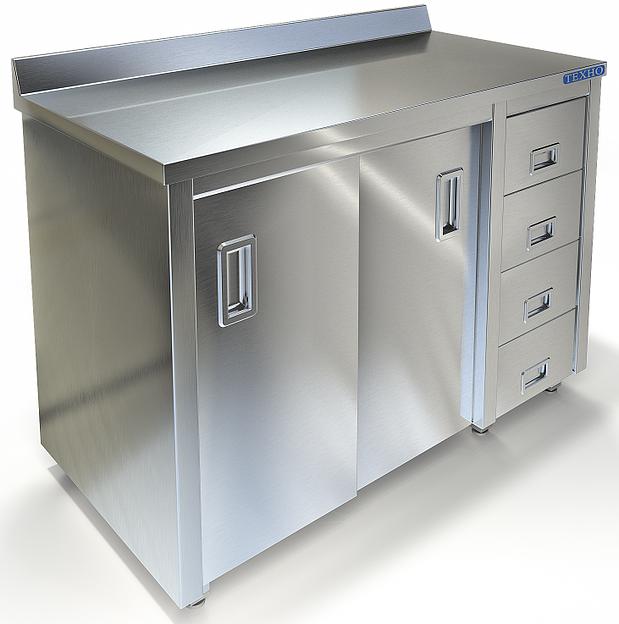 Стол-тумба для кухни с бортом задняя стенка нержавеющая сталь СПС-936/1300НП (1300x600x850 мм) фото 1