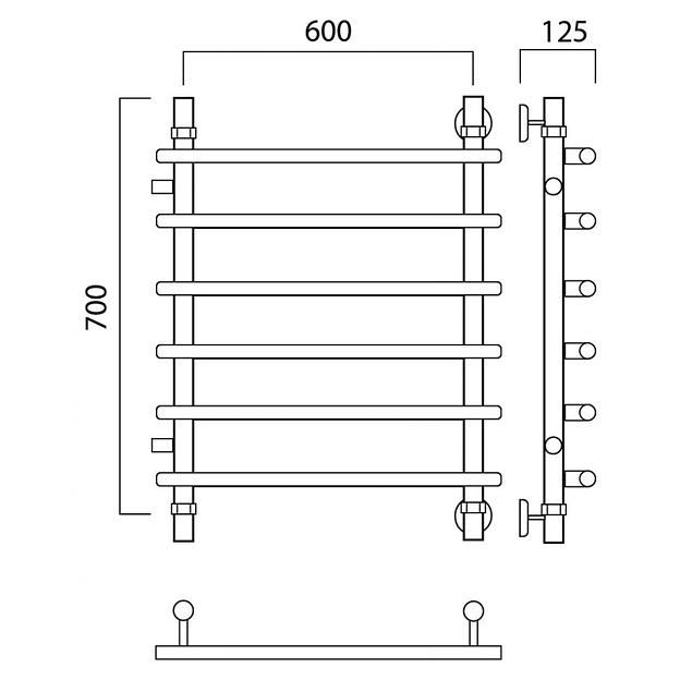 Полотенцесушитель водяной Роснерж Нео 1 L106001 70x60 с боковым подключением 600 фото 2