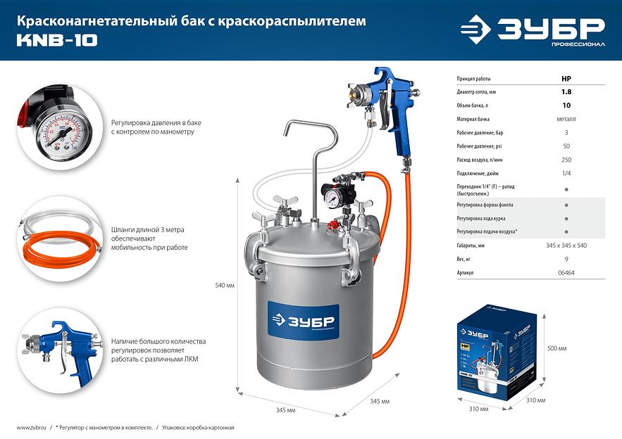 ЗУБР KNB-10, 10 л, красконагнетательный бак с краскораспылителем, Профессионал (06464) фото 9