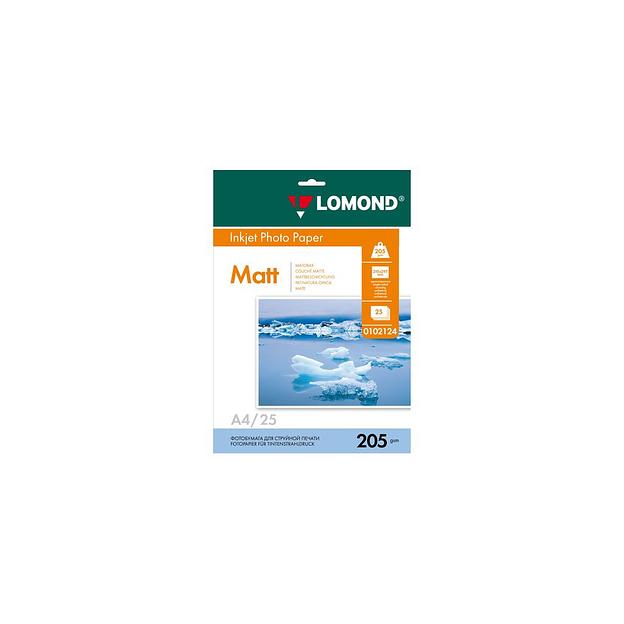 Фотобумага Lomond A4, для струйной печати, 25л, 205г/м2, белый, покрытие матовое [0102124] фото 1