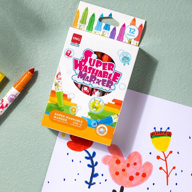 Фломастеры Deli EC155-12 пулевидный пиш. наконечник 12цв. коробка с европодвесом фото 4