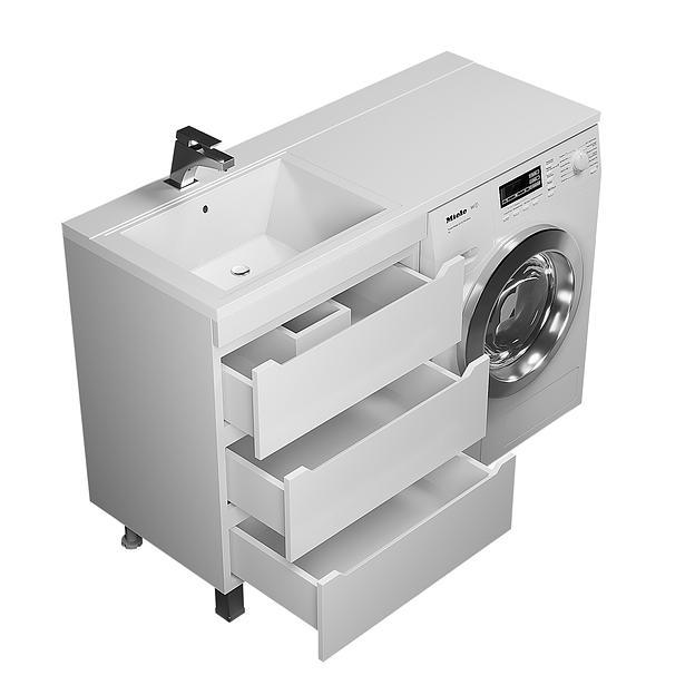 Тумба под стиральную машину Uperwood Tanos 60 см, напольная, белая, 3 ящика фото 2