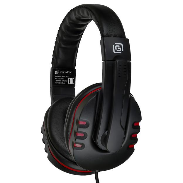 Наушники с микрофоном Оклик HS-L380G ABBADON черный/красный 1.8м мониторные оголовье (JD-032) фото 2