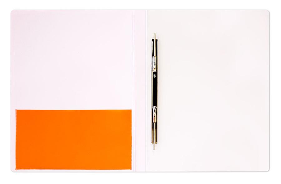 Папка метал.пруж.скоросш. Бюрократ Double Neon DNE07POR A4 пластик 0.7мм кор.27мм карм.прод.внут. оранжевый фото 2